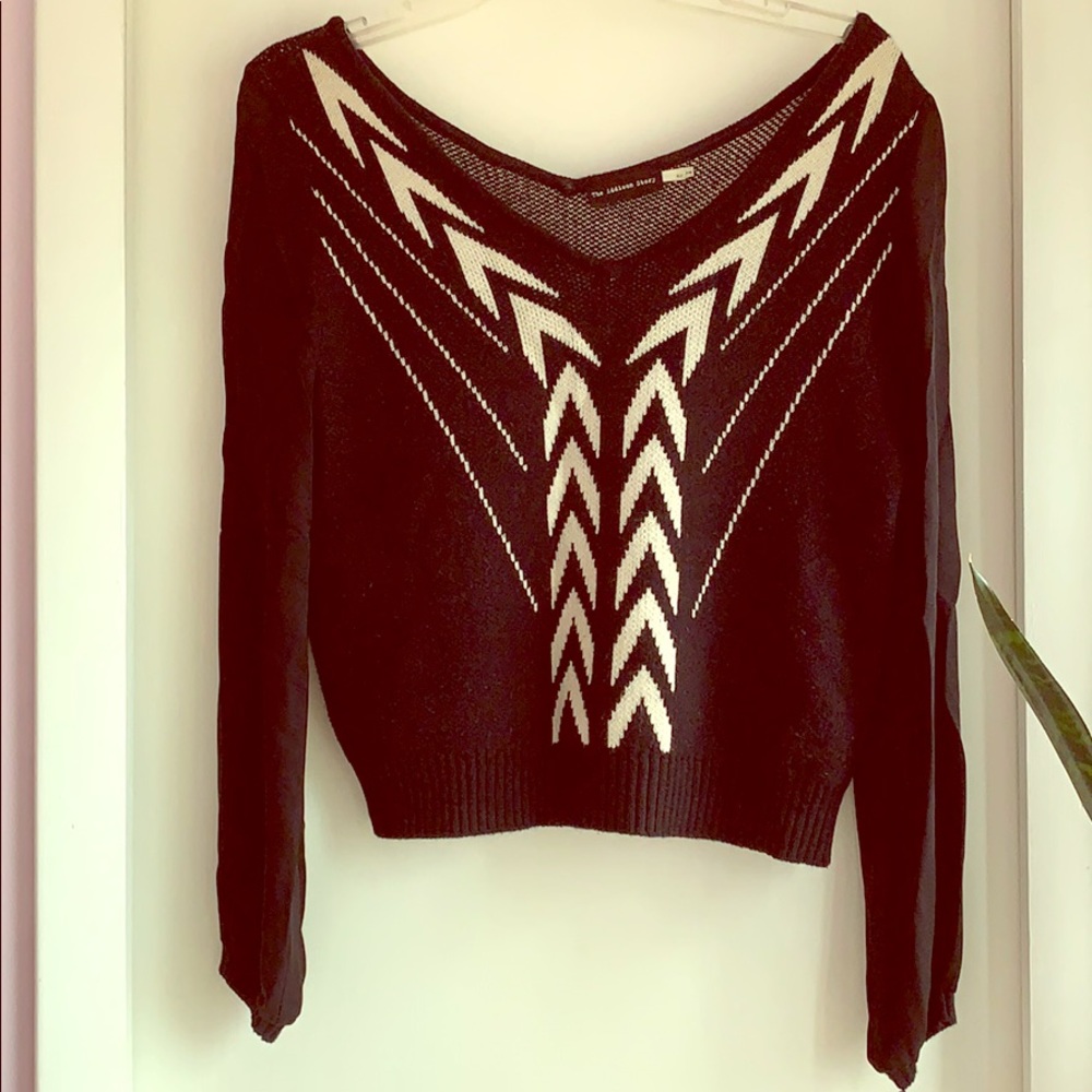 The Addison Story deep V neck sweater/sheer sleeve